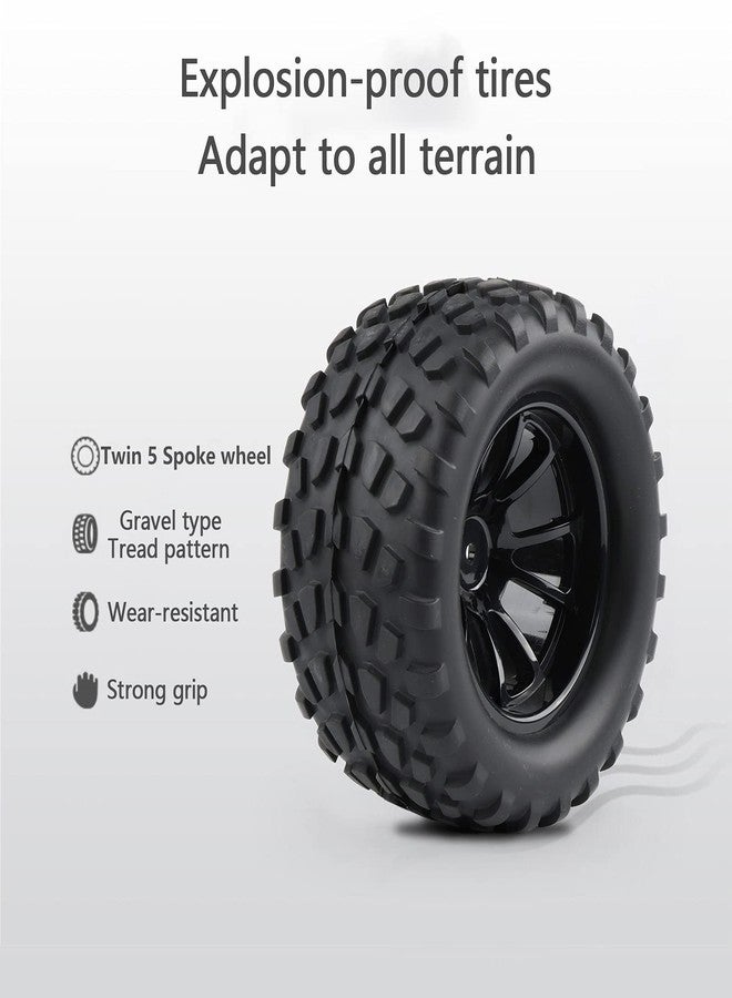 Rowiz 4X RC 1/10 Scale Monster Truck Tires Gravel Tread w/ 5 Spokes Wheel Rim Black RC Parts for Stampede HSP Redcat Volcano XTE PRO etc - Image 5